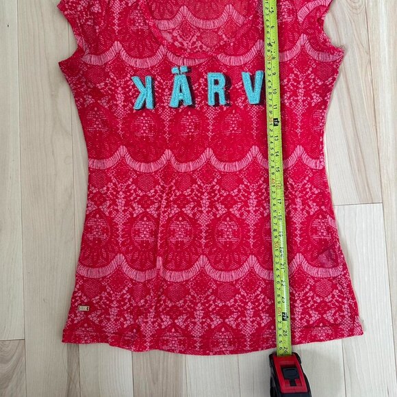Y2K KARV Lace Top – Sheer Red Graphic Tee - Picture 5 of 7